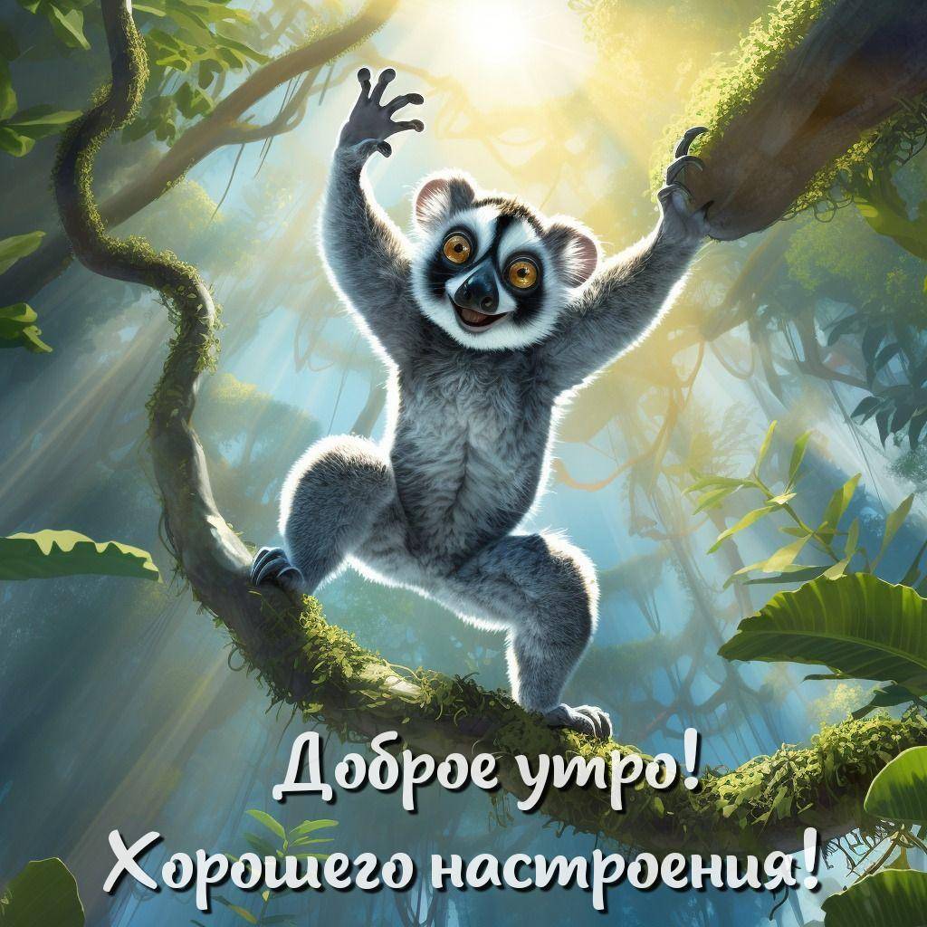 Лемур на ветке дерева в тропическом лесу