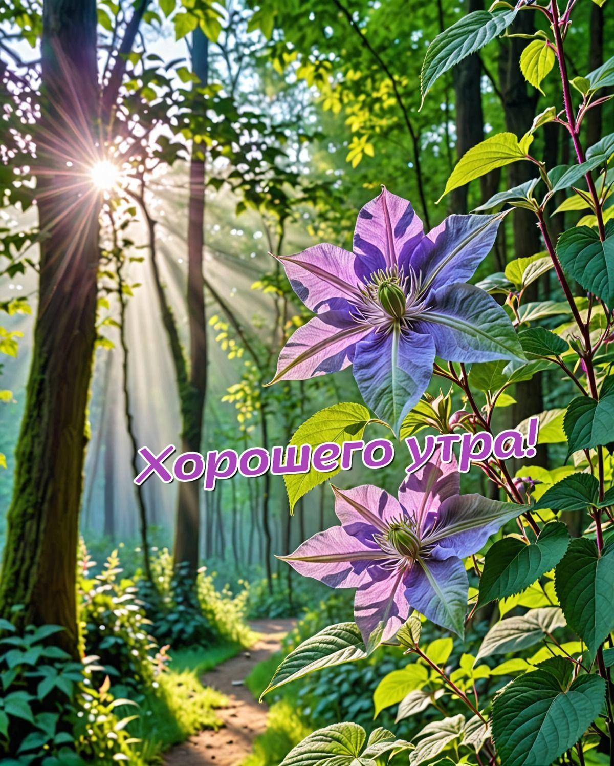 Цветы с фиолетовыми лепестками на фоне леса