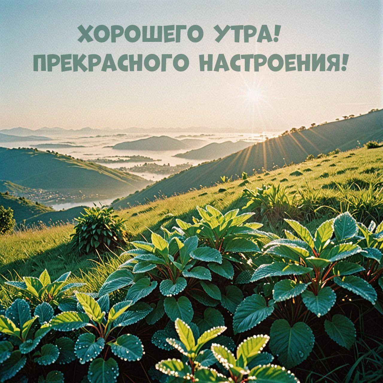 Зеленые холмы, река в дали, солнечный свет