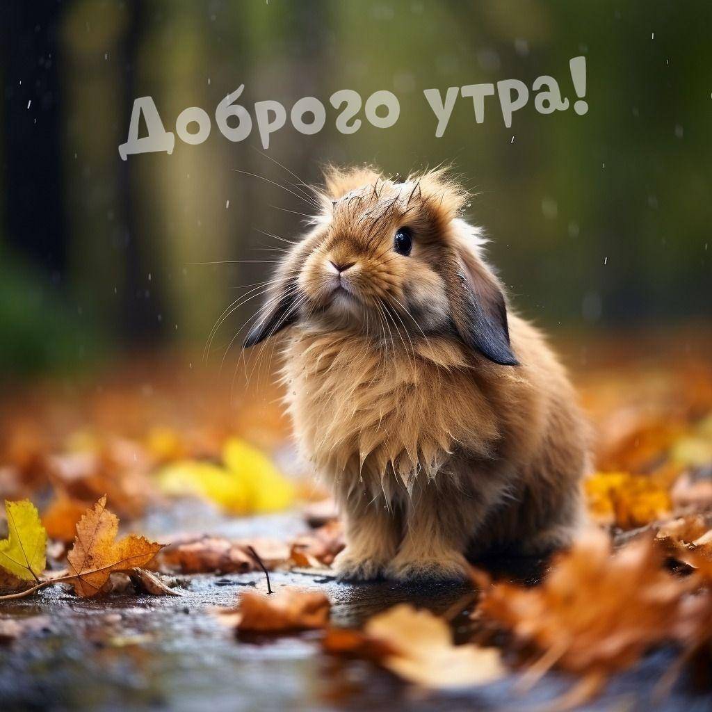Кролик с длинными ушами среди осенних листьев