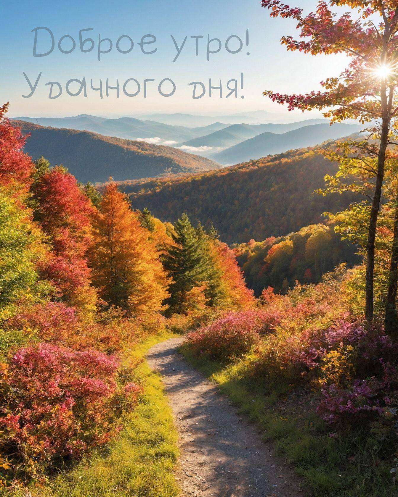 Осенний пейзаж, дорога в горах, яркие краски леса