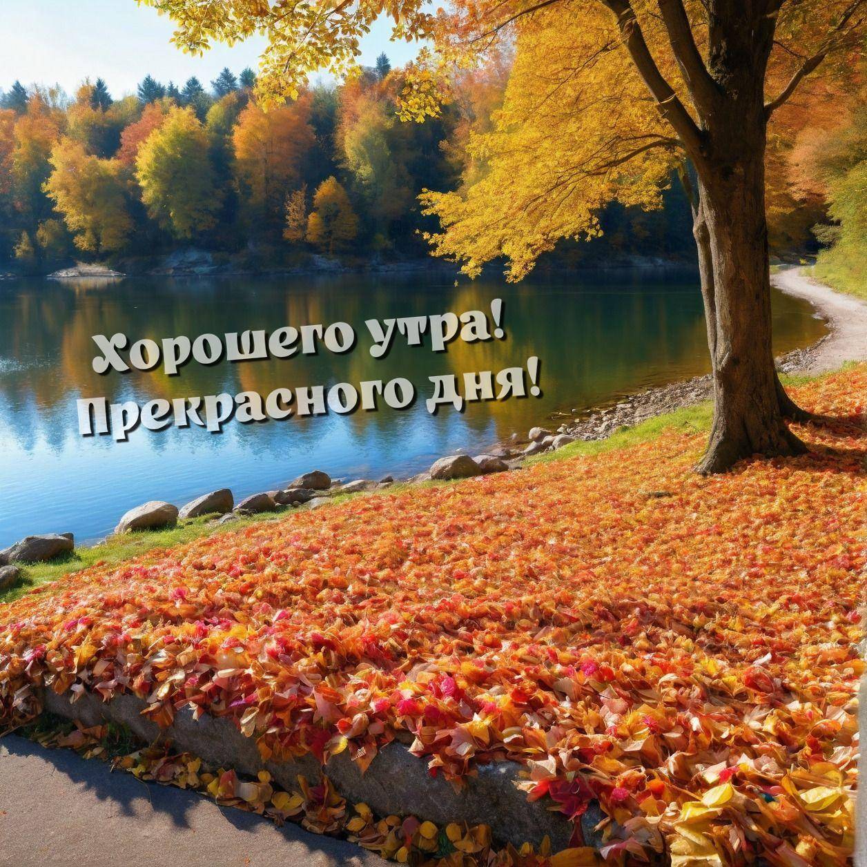 Осенний пейзаж с озером и деревьями