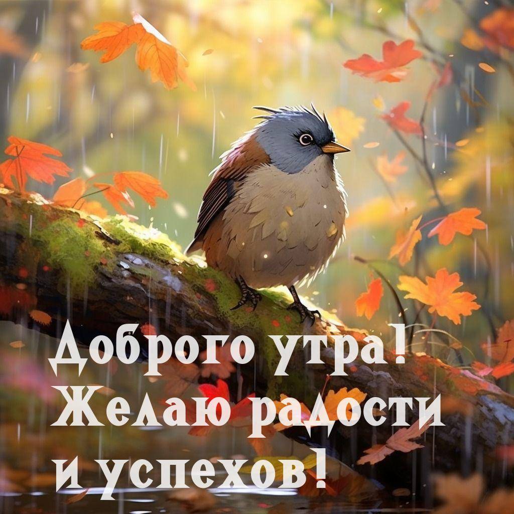 Птица на ветке среди осенних листьев