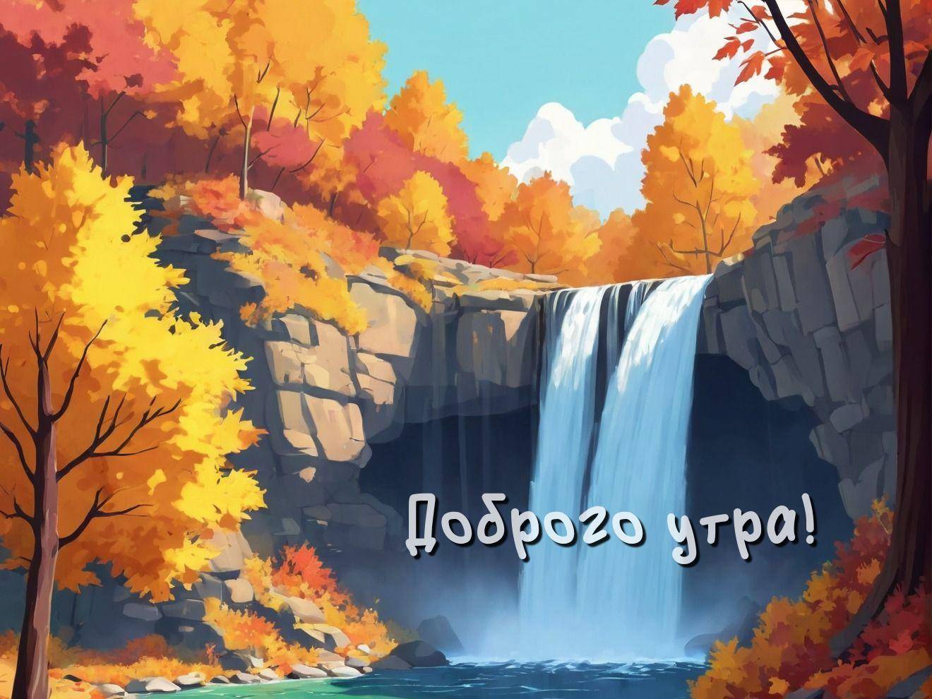 Водопад среди осенних деревьев