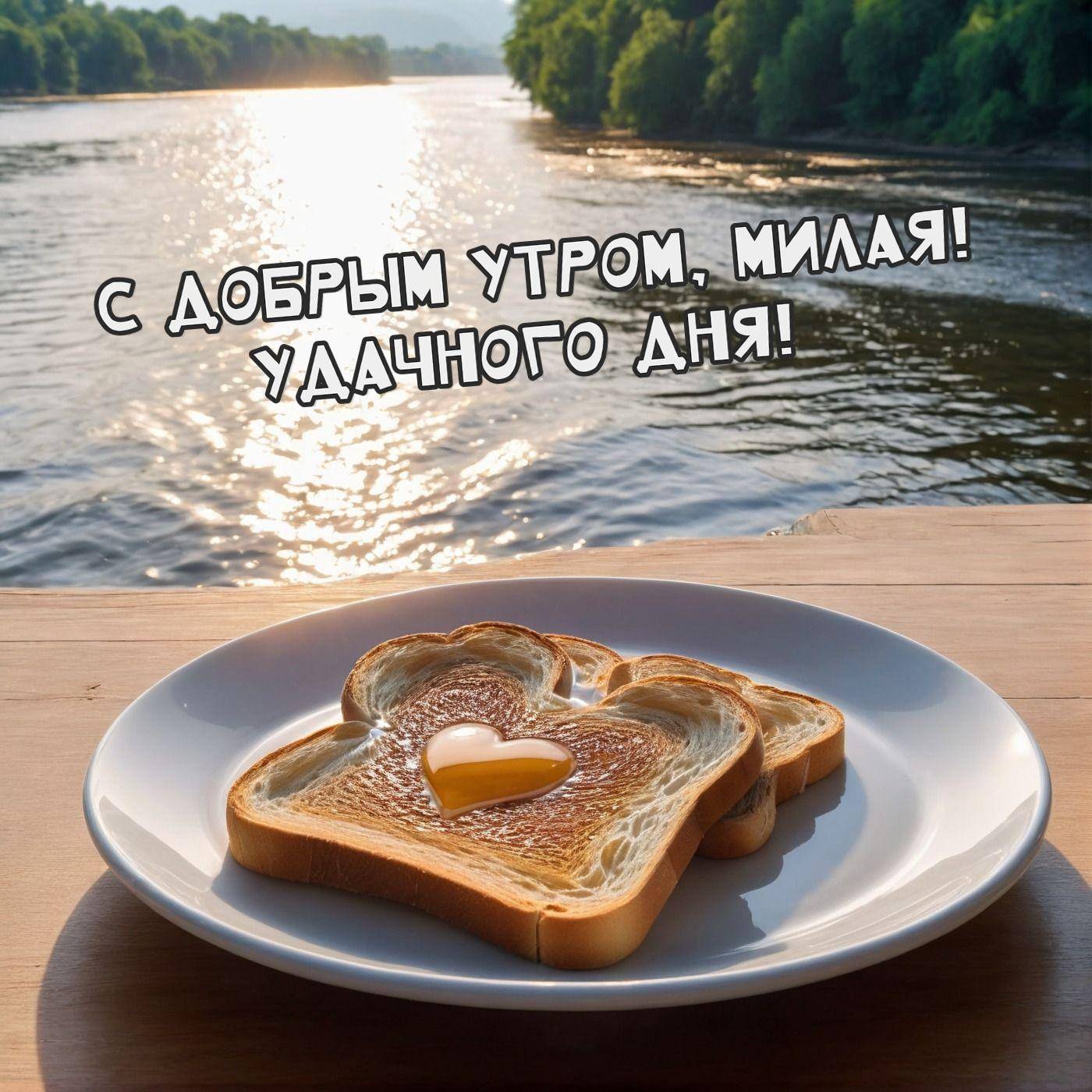 Белая тарелка с тостами и маслом в форме сердца