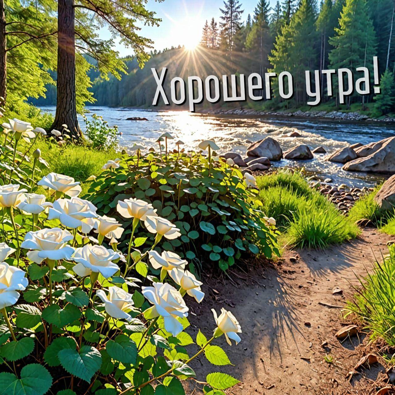 Белые розы на берегу реки