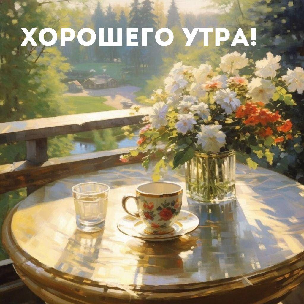 Белые цветы на балконе и чашка с узором