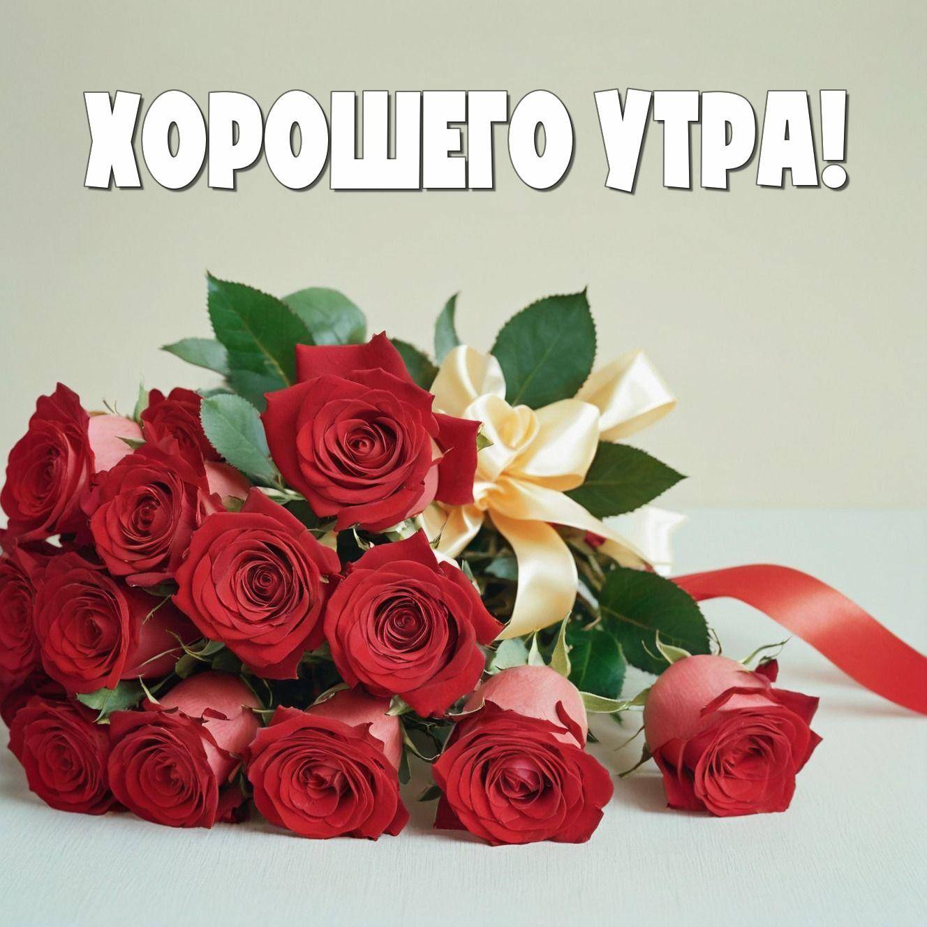 Букет алых роз на светлом фоне с капельками росы
