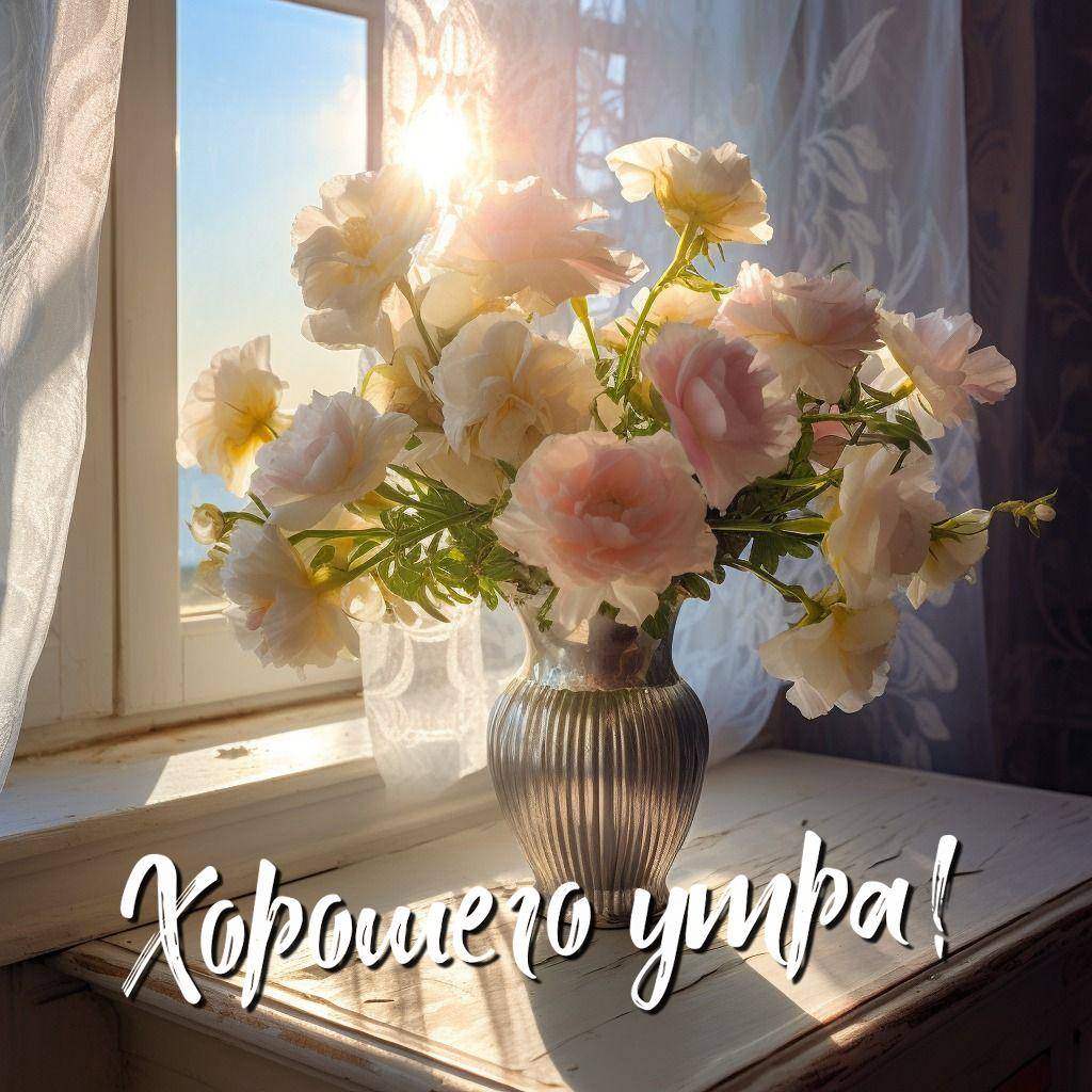 Букет свежих роз в вазе на подоконнике