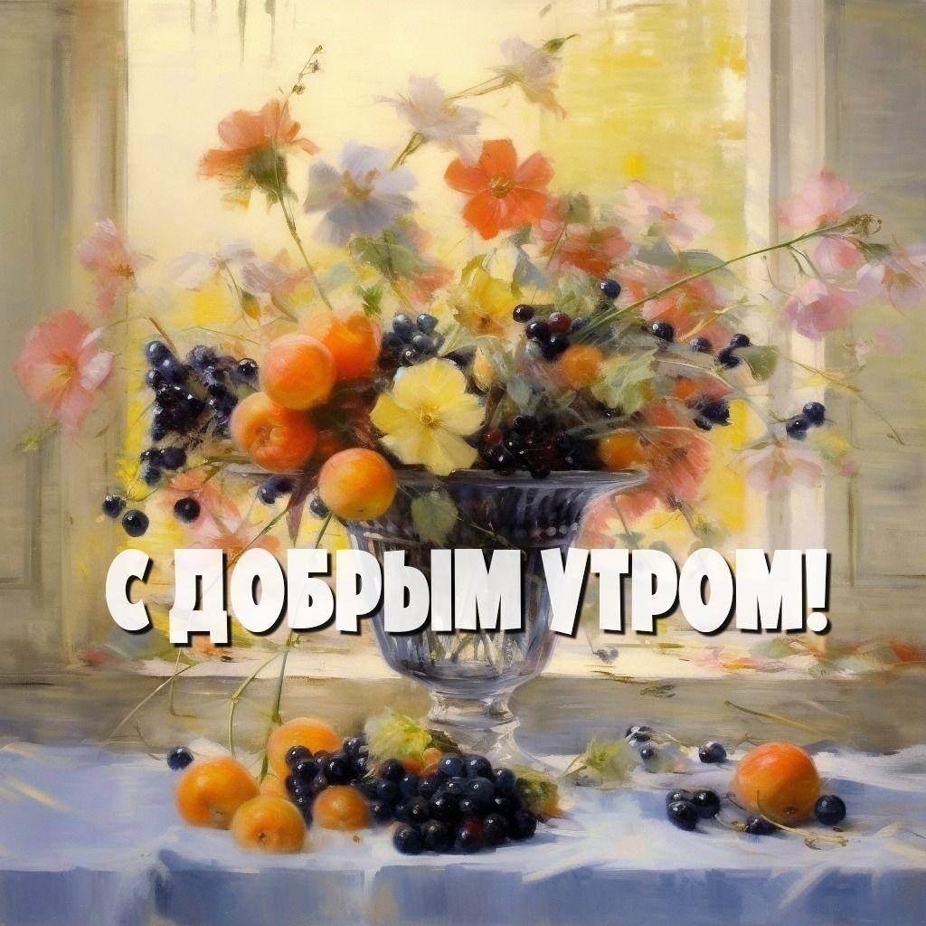 Букет цветов и фрукты на столе