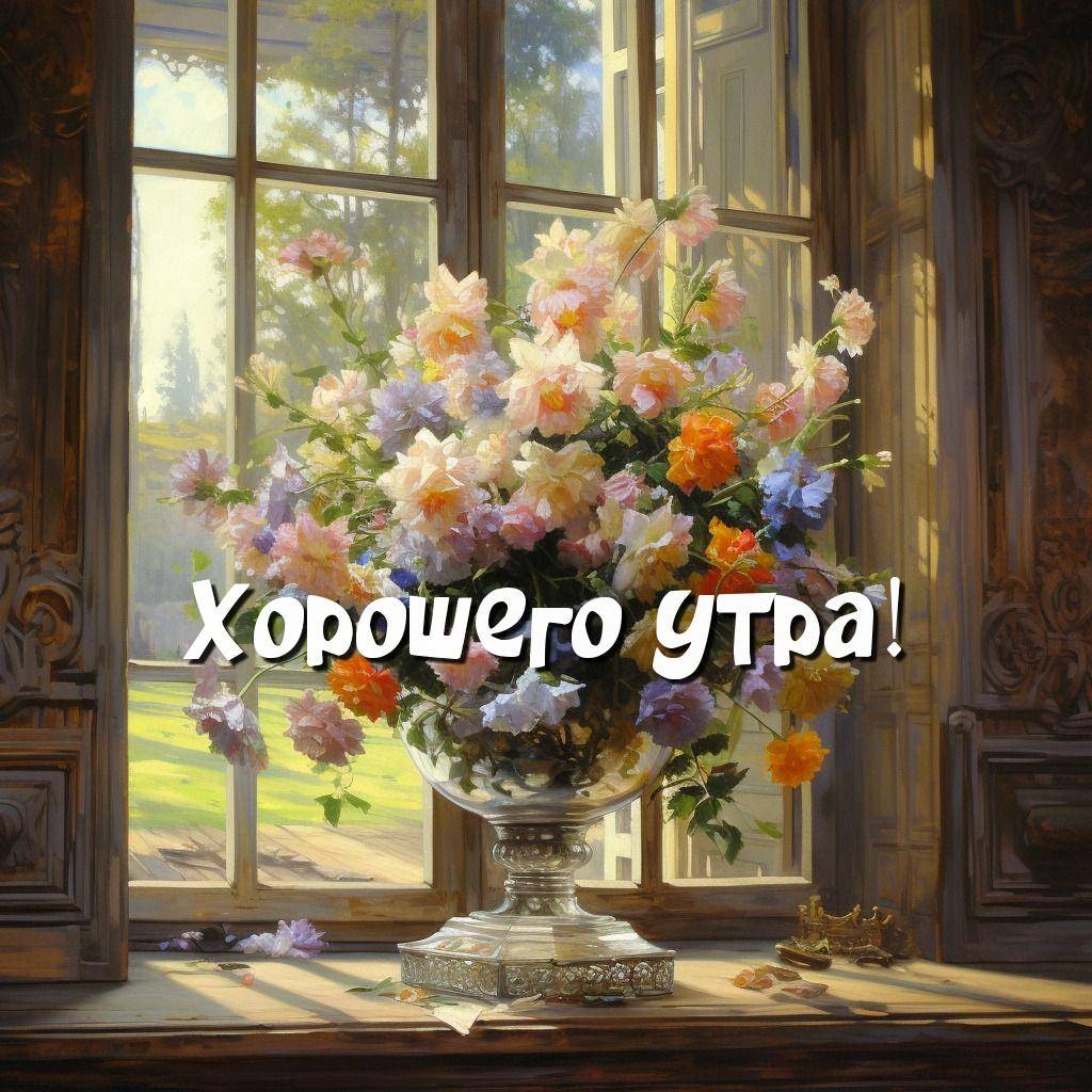 Букет цветов на подоконнике, светлый интерьер