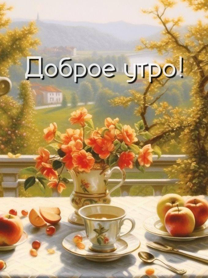 Чайник с цветочным узором и чашка на столе с персиками