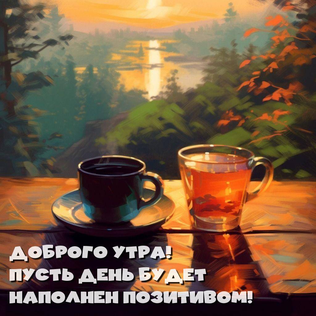 Чашка кофе и чай на фоне природы