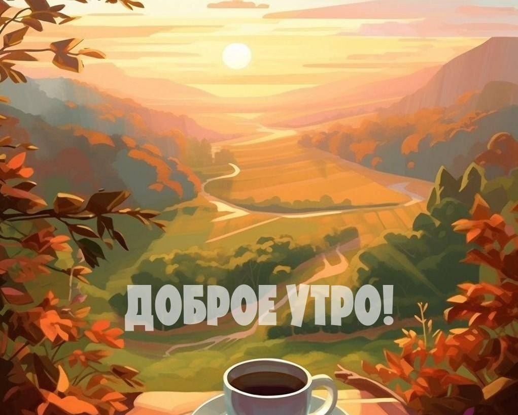 Чашка кофе на фоне рассвета в горах