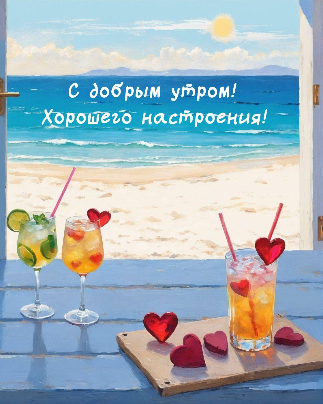 Два коктейля на фоне моря и пляжа