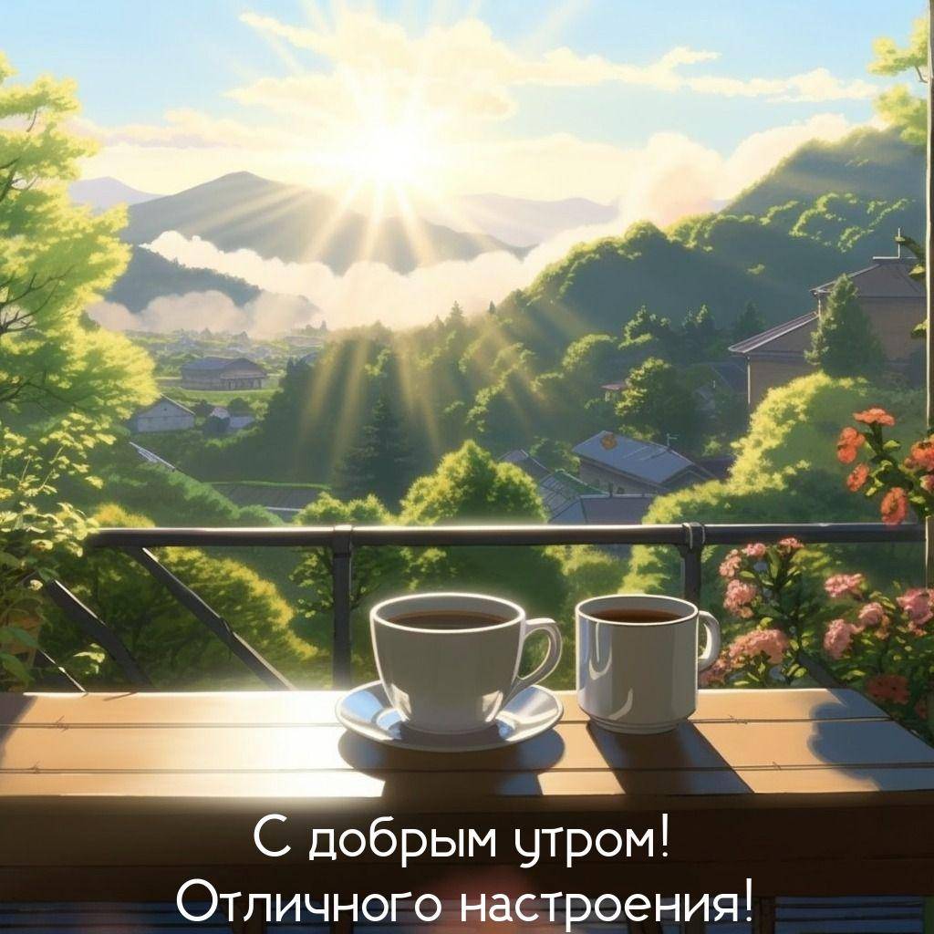 Два кружки на балконе с видом на зеленые горы