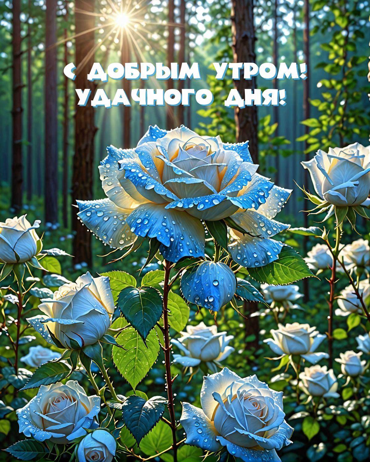Голубые розы с росой на лепестках