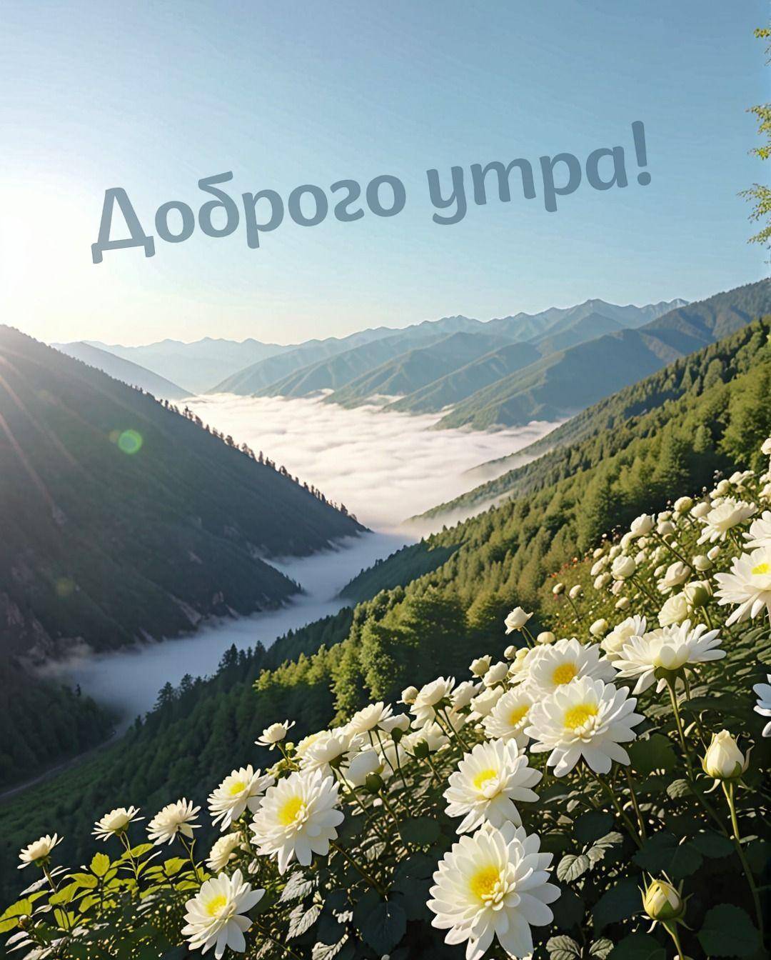 Горы и облака с цветами