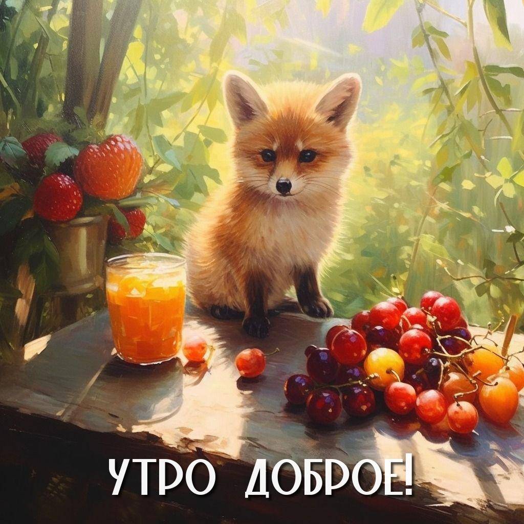 Клубники и вишни на столе с соком утром
