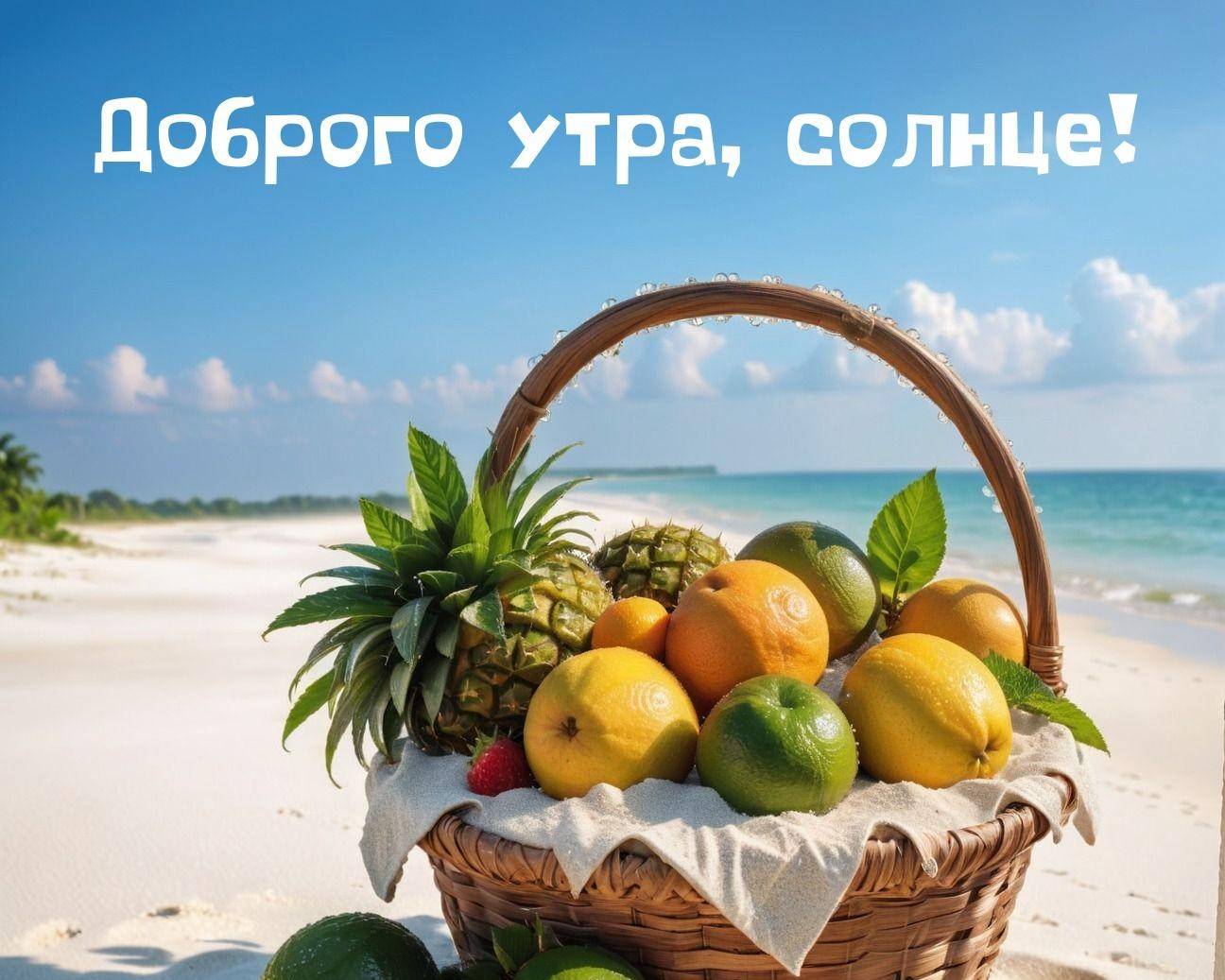 Корзина с фруктами на пляже