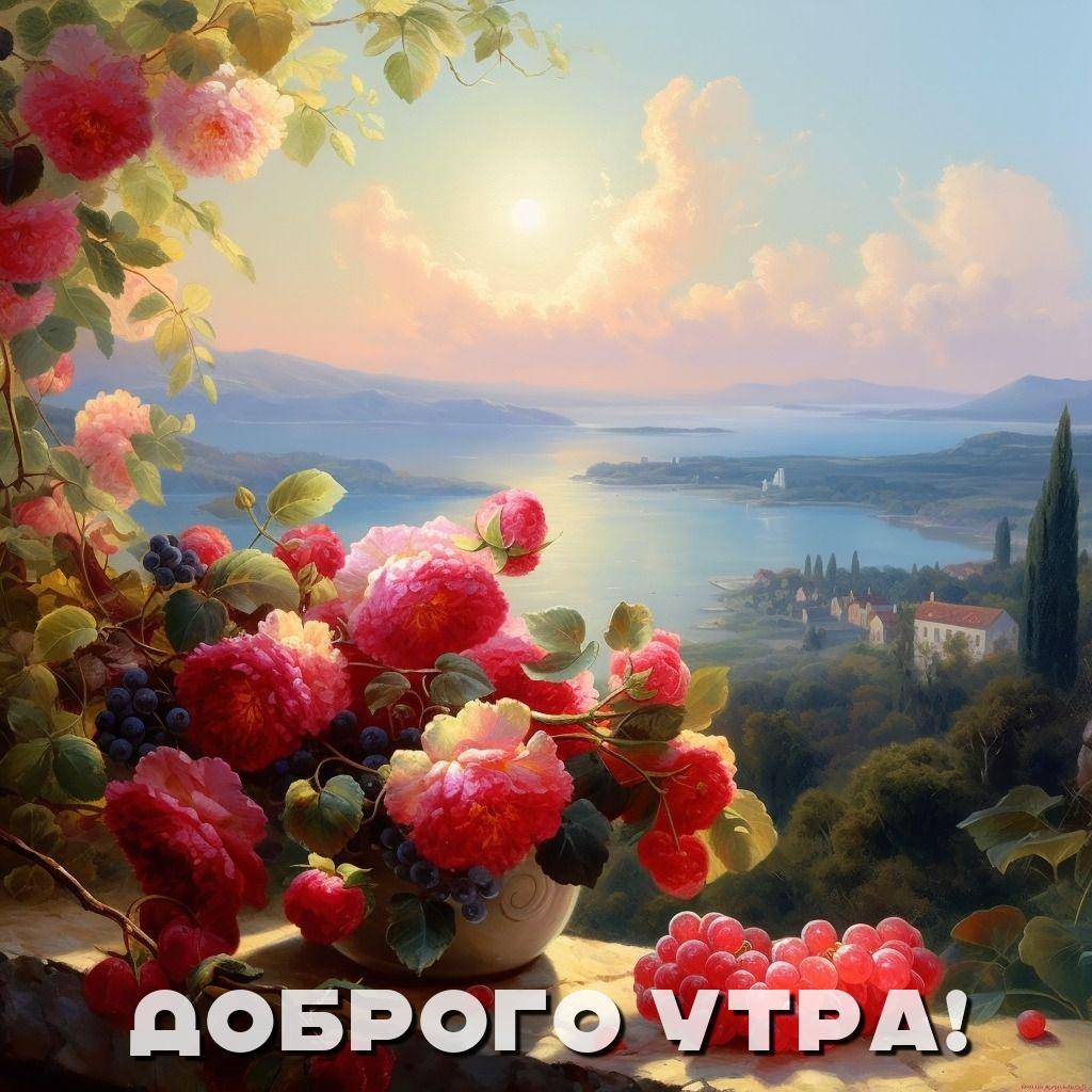 Красочный пейзаж с цветами и фруктами