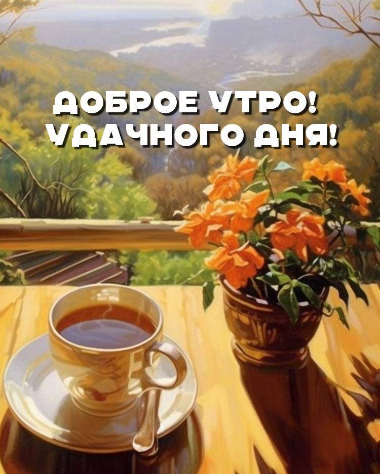 Кружка чая и цветок на фоне зеленой природы