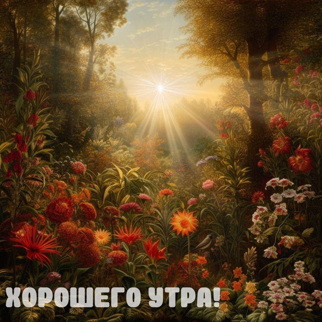 Лес с цветами и лучами солнца