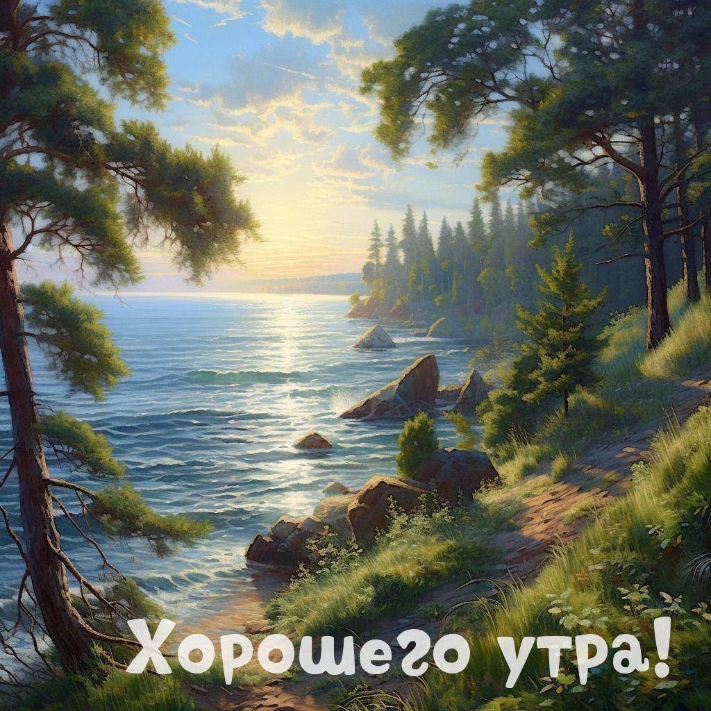 Лесная тропа ведущая к морю, солнечный свет сквозь деревья