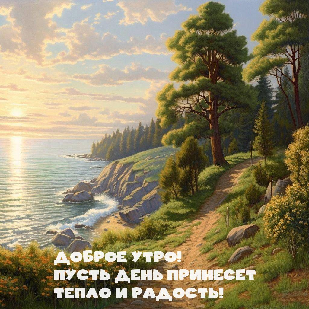 Лесная тропинка ведущая к морю, сосны, цветы
