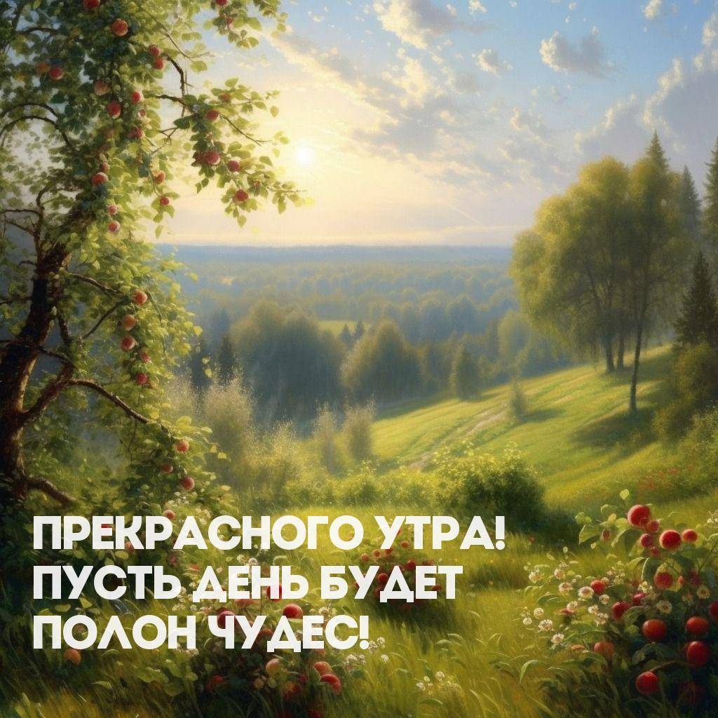 Летний пейзаж с деревьями и цветами