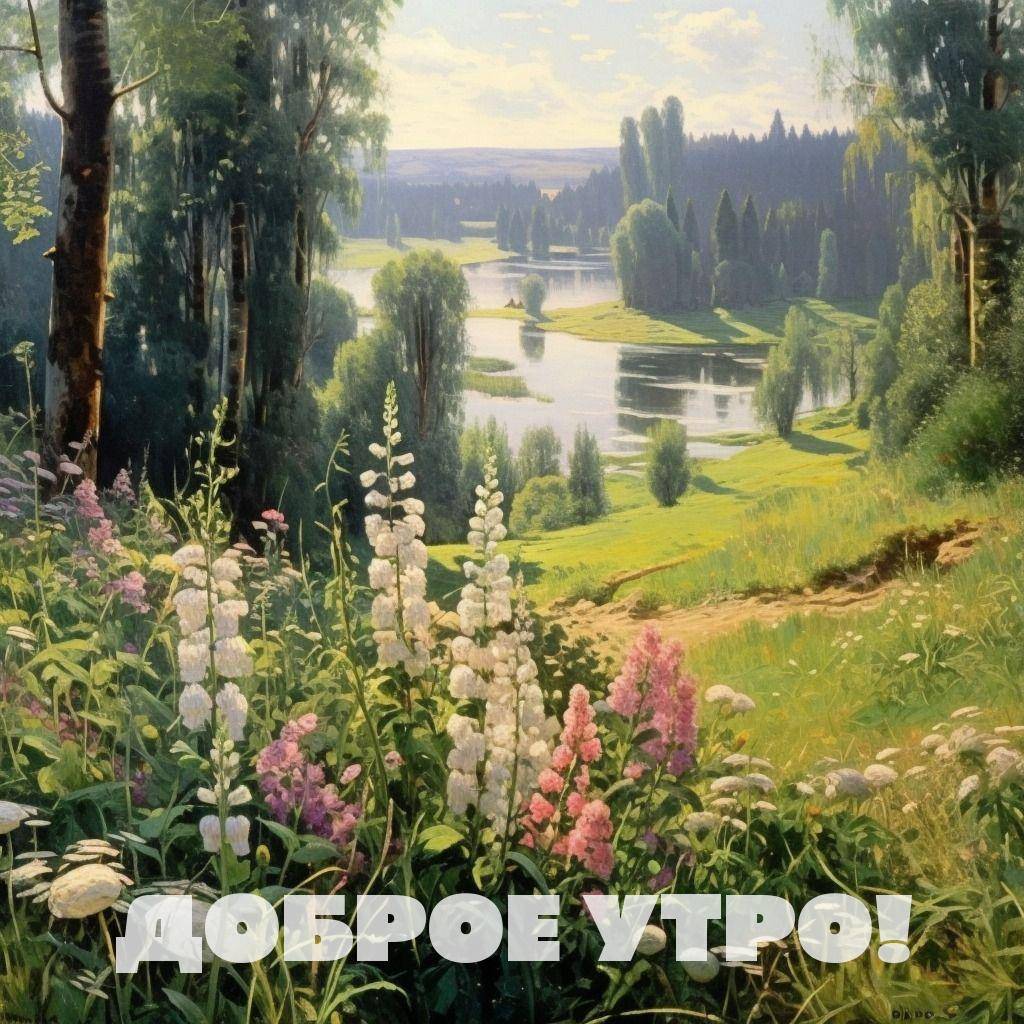 Летний пейзаж с рекой и деревьями