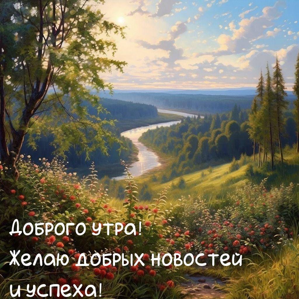 Летний пейзаж с рекой и лесом