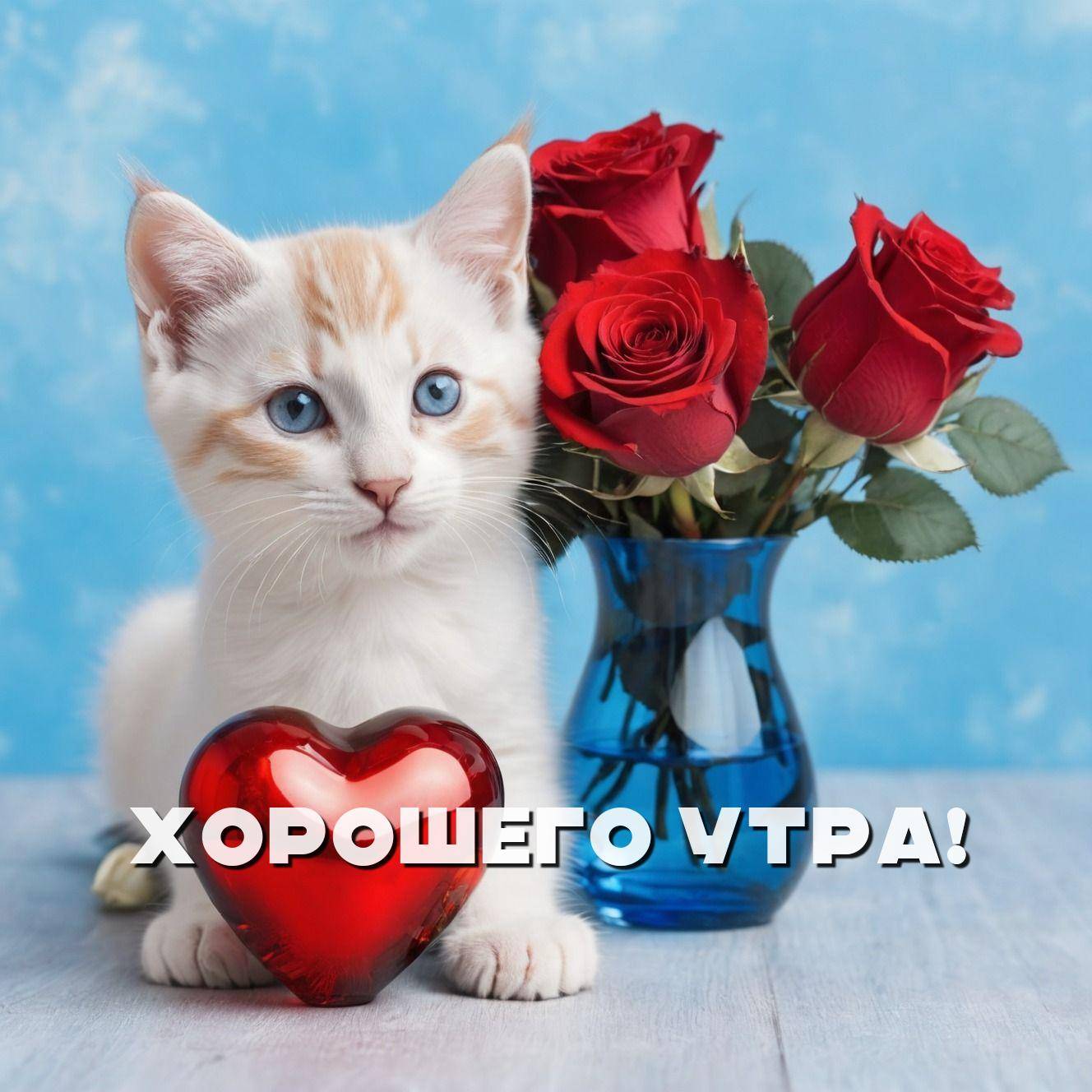Маленький белый котенок с голубыми глазами