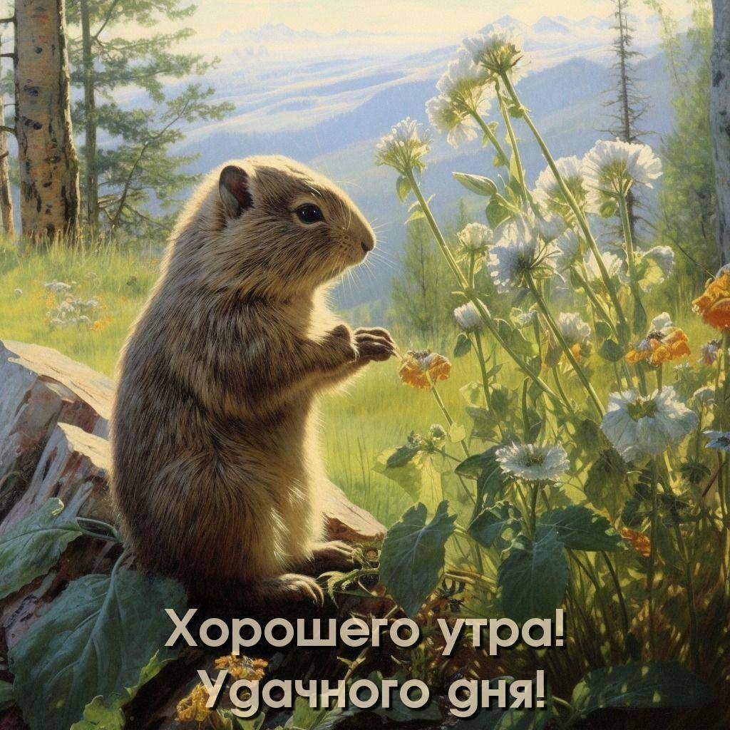 Маленький грызун на фоне леса и гор