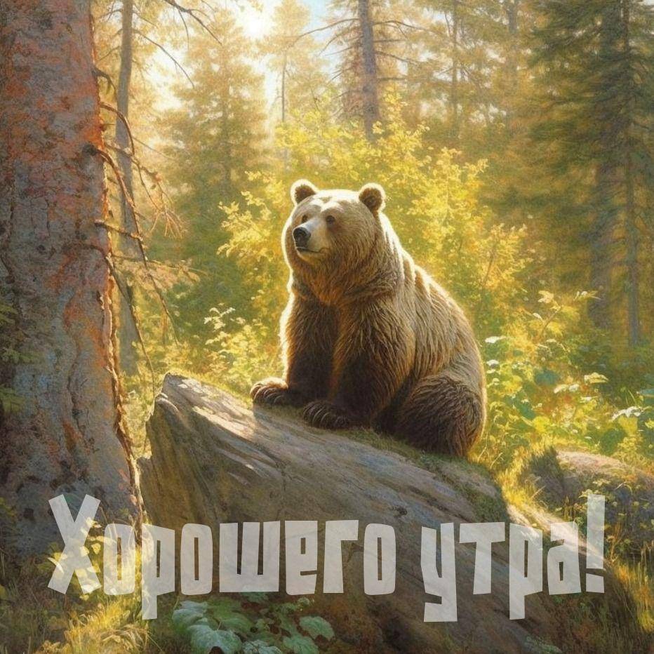 Медведь на камне среди леса