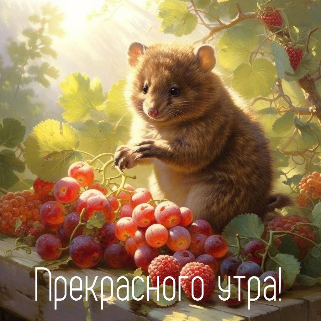 Милый хомяк среди ягод на свету