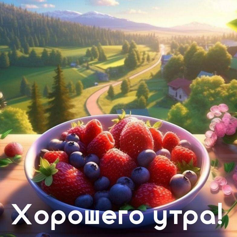 Миска со спелыми клубникой и черникой