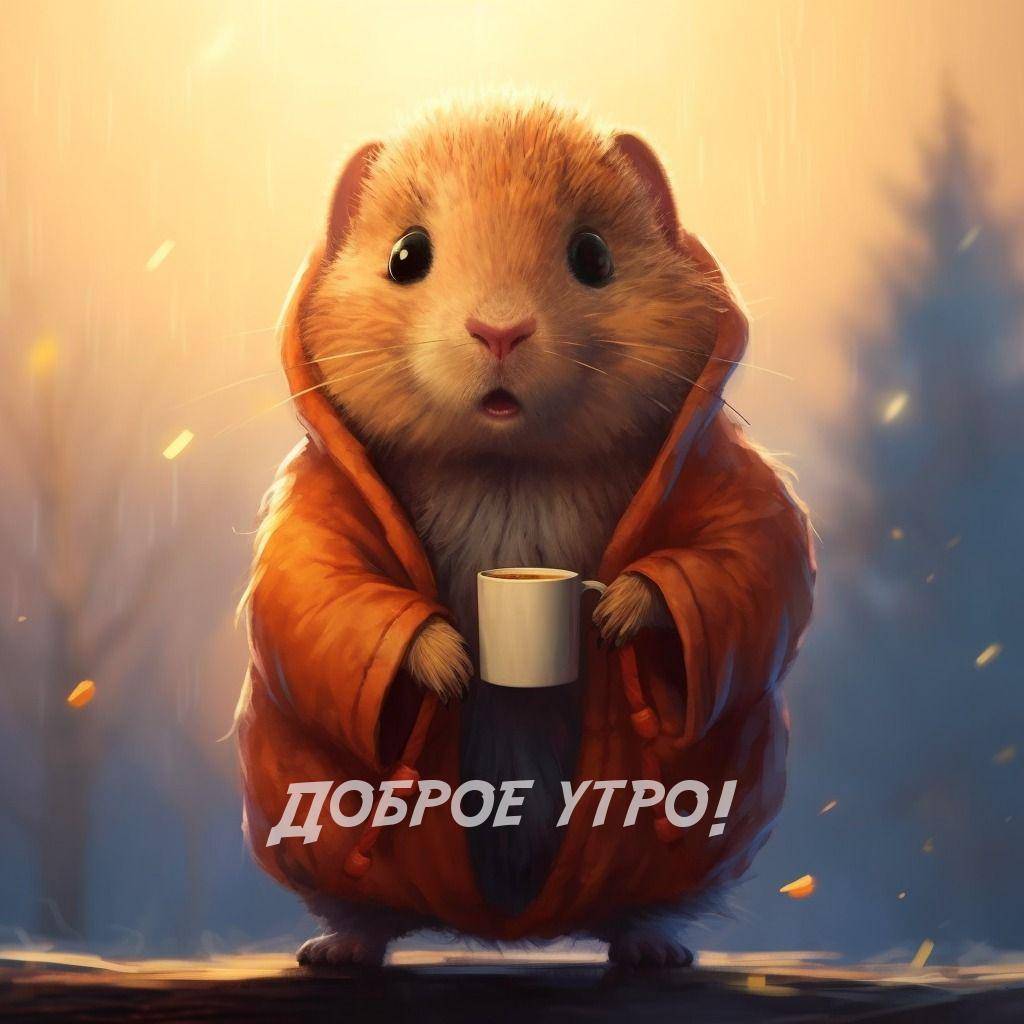 Мультяшный персонаж с чашкой на фоне леса