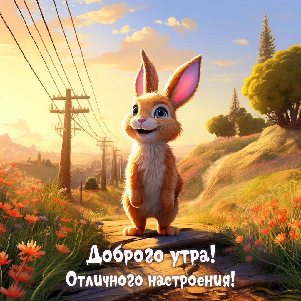 Мультяшный заяц на дороге утром