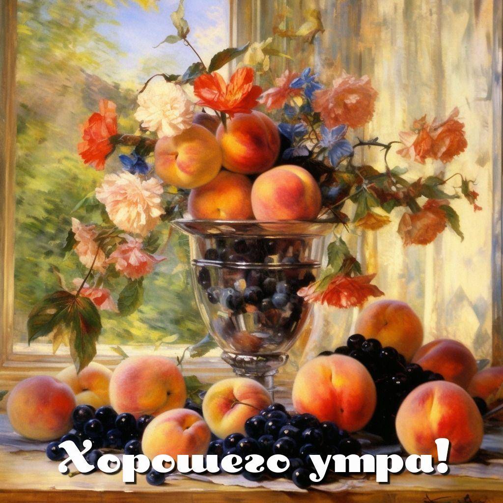Натюрморт с фруктами и ягодами у окна