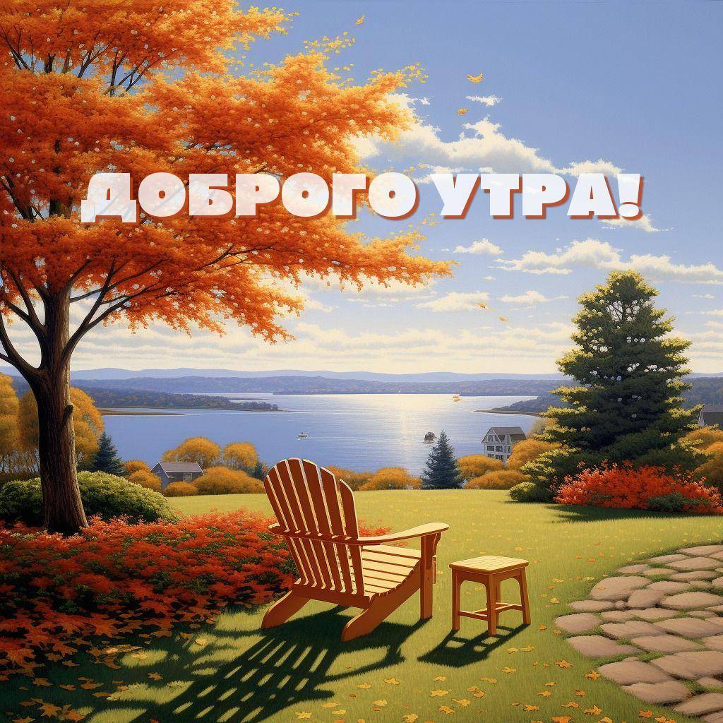 Осенний пейзаж с деревом и скамейкой