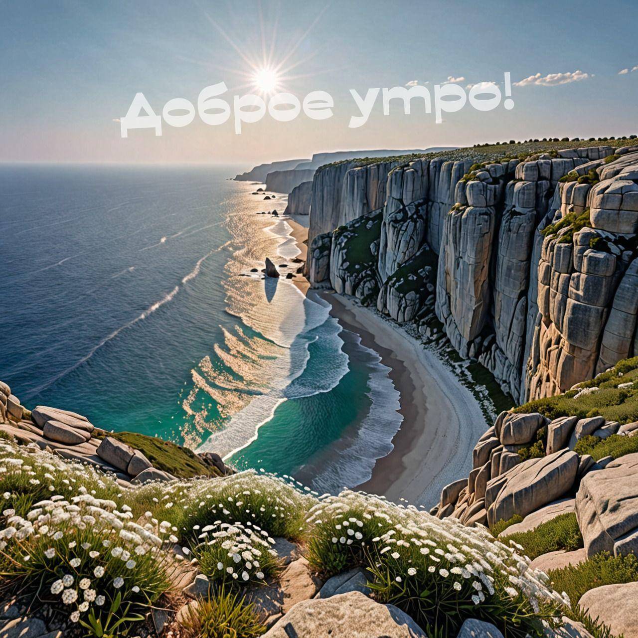 Пейзаж с утесами и пляжем под ярким солнцем