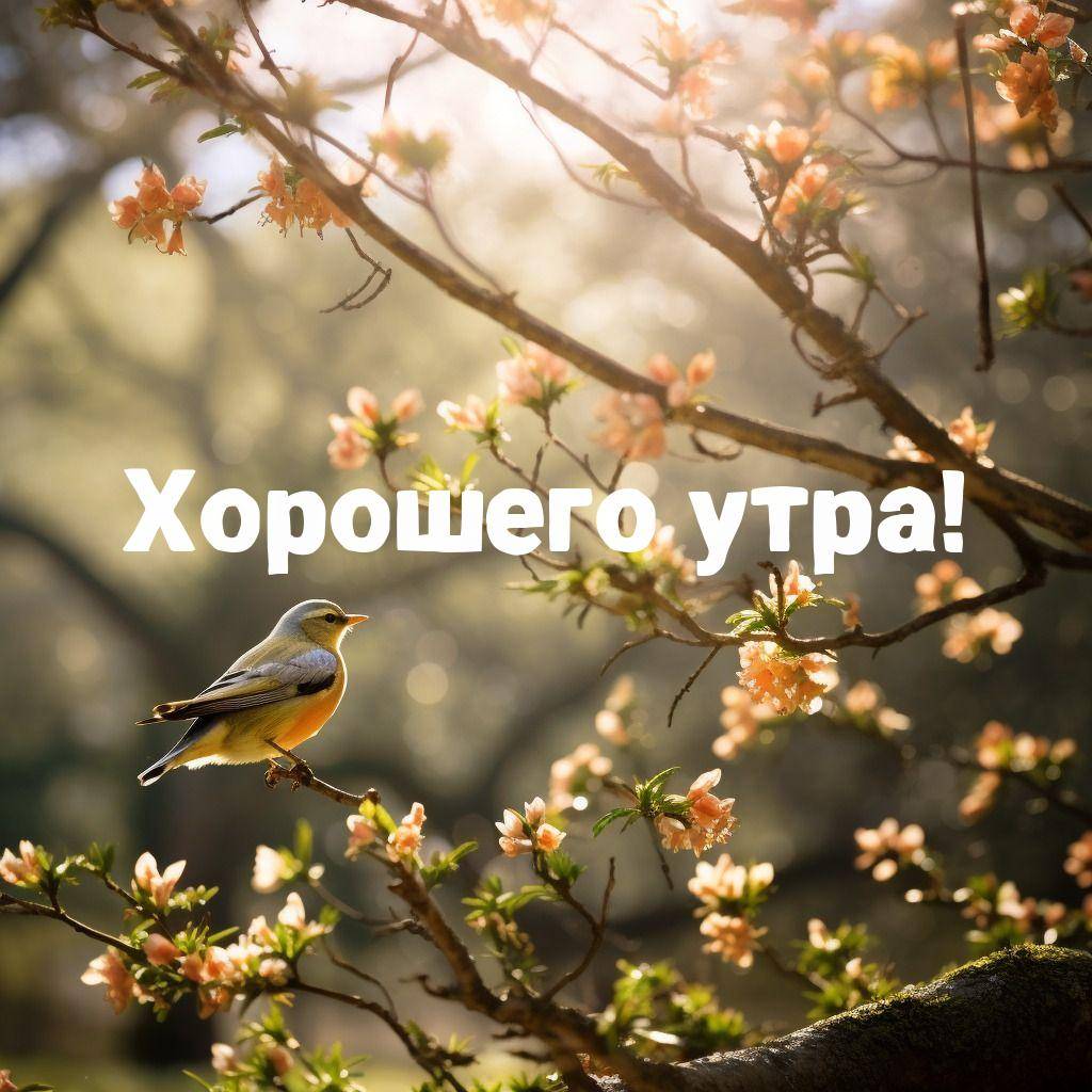 Птица на ветке с цветами