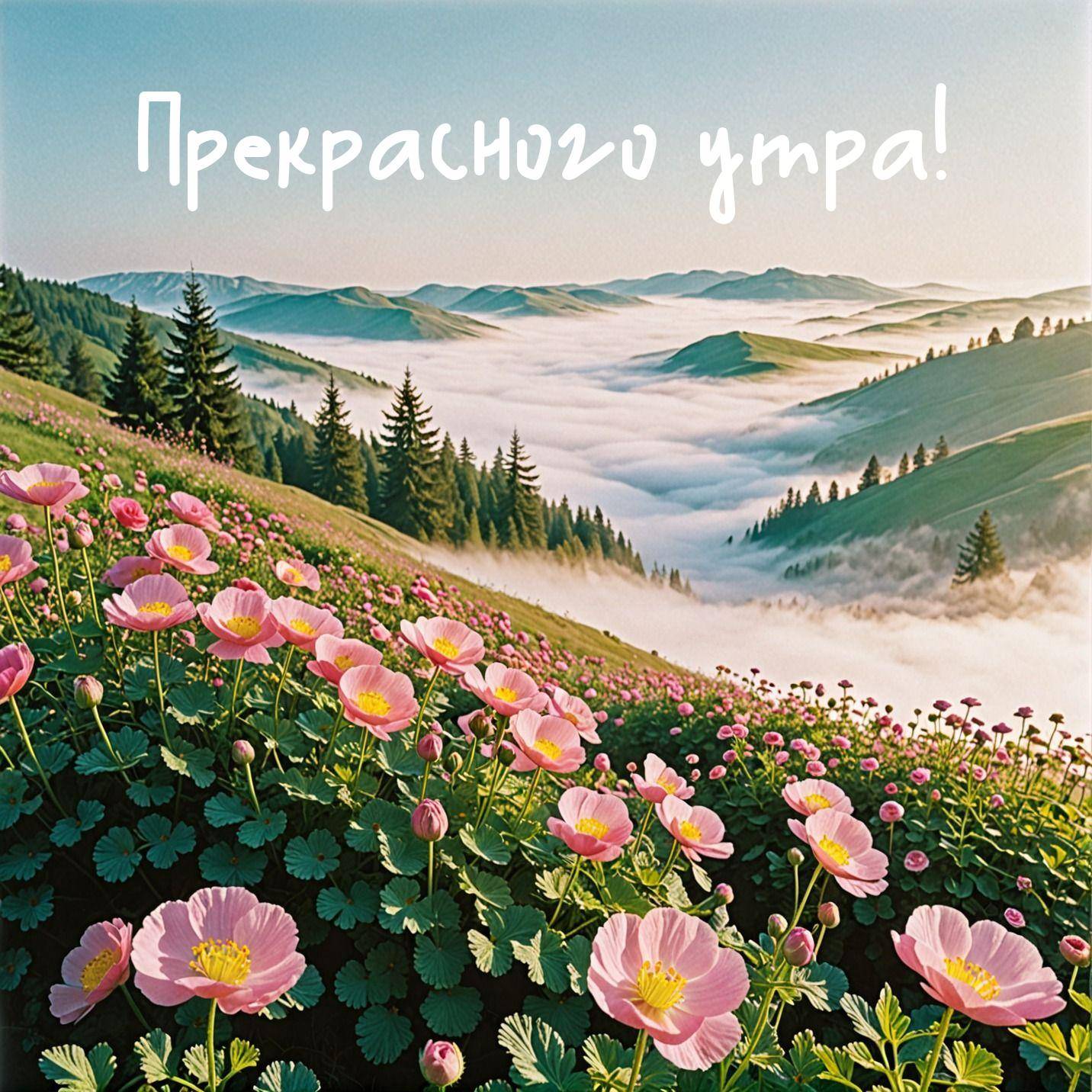 Рассвет в горах, цветы на переднем плане
