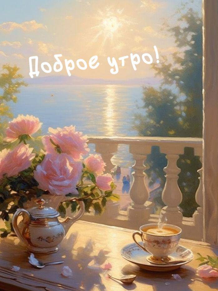 Рассветное солнце освещает чашку чая на подоконнике