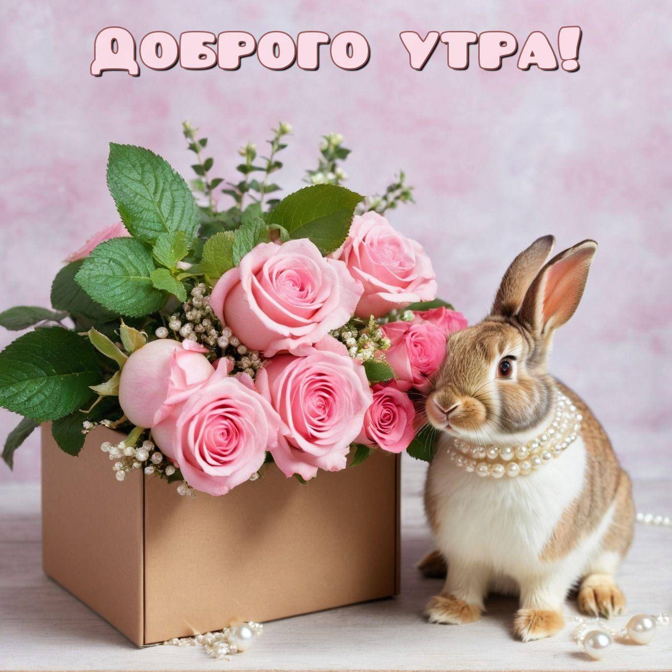 Розовые лепестки и кролик в коробке из картона