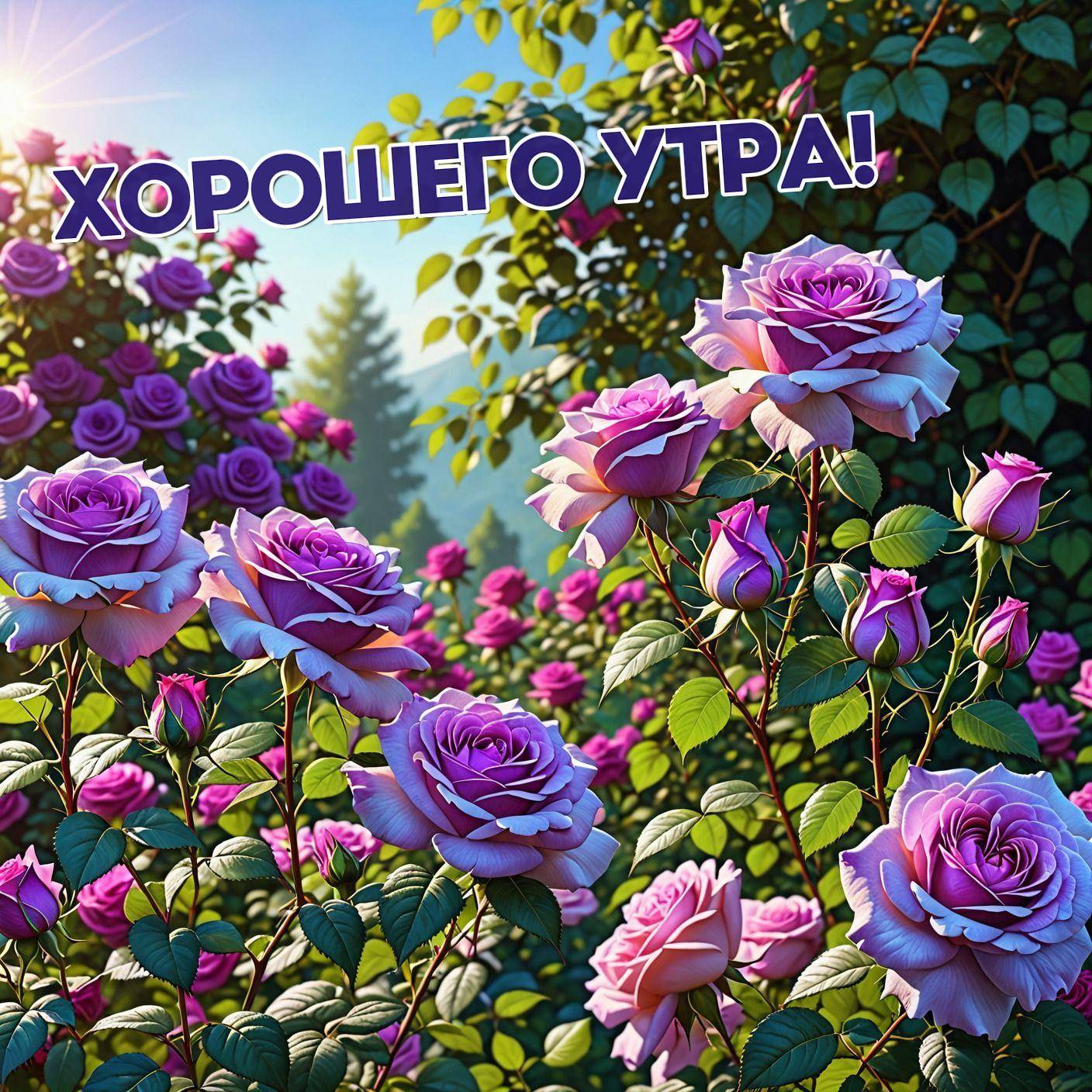 Розовые розы на фоне зеленых листьев и деревьев