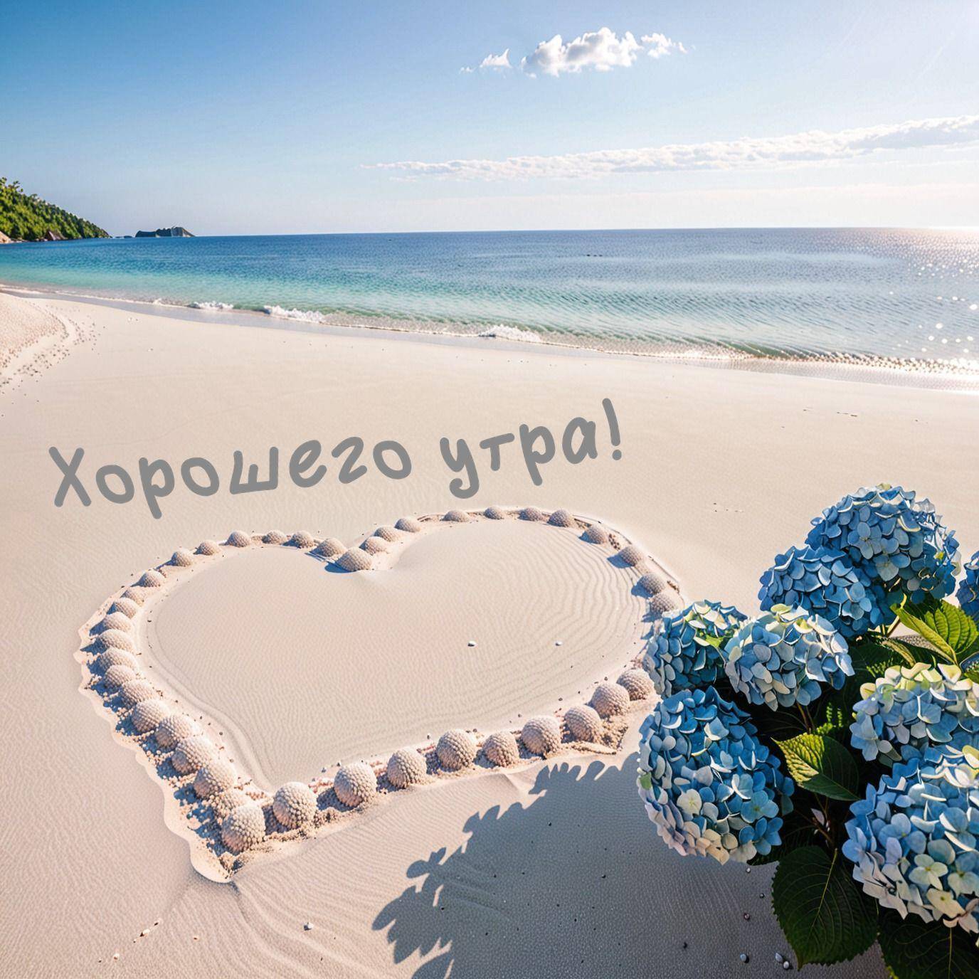 Сердце из ракушек на песчаном пляже