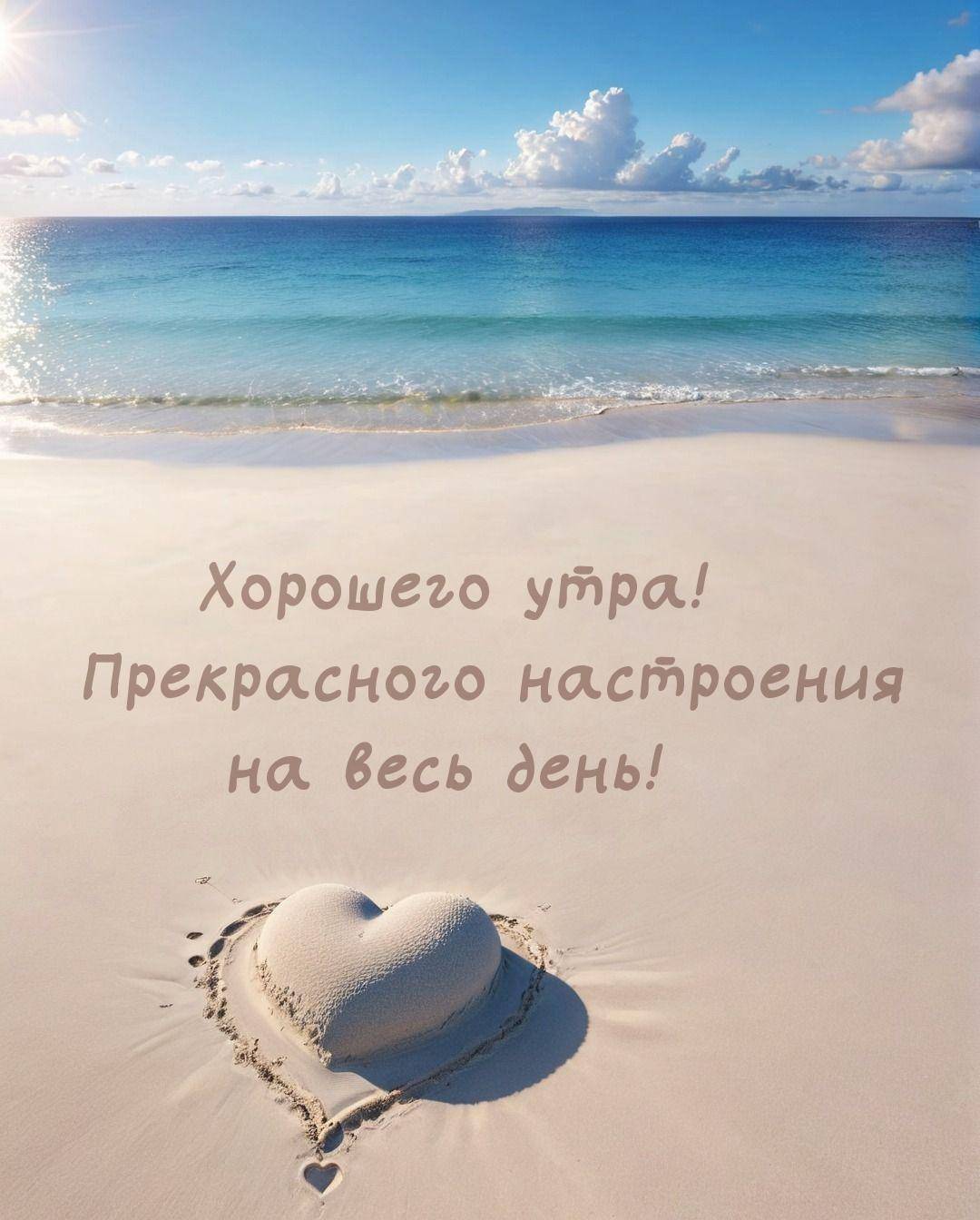 Сердце на песке у моря, обрамленное следами