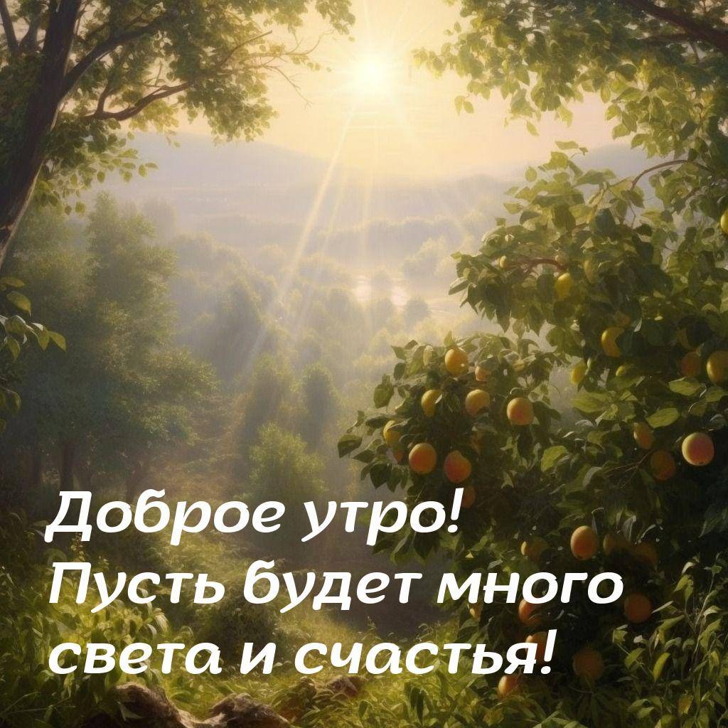 Солнечный свет сквозь листву, спелые плоды на ветках